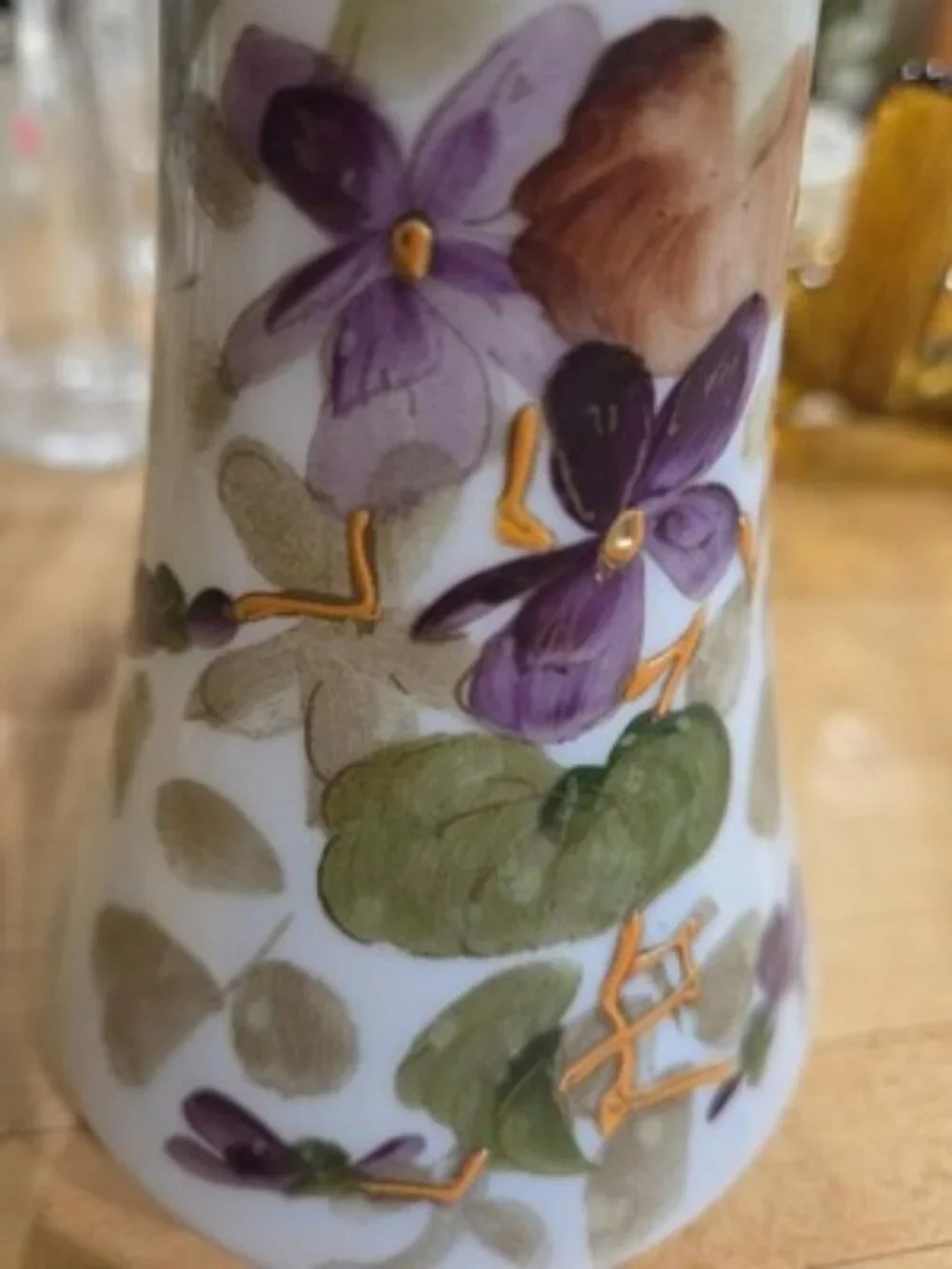 Antique Victorian Bristol Glass Vase, Hand-Painted, Ruffled Top, Rough Pontil